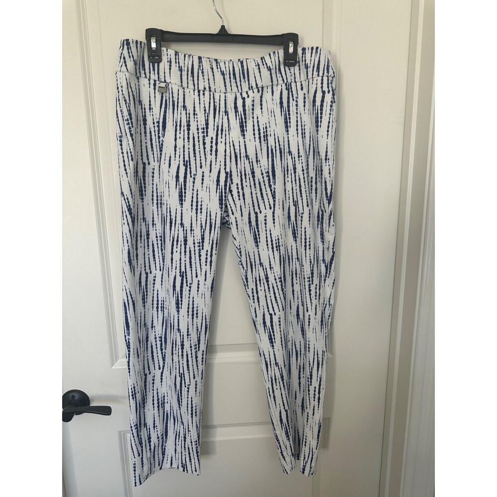 Premise Ankle Pants White with Blue Artistic Stripe Design Large
